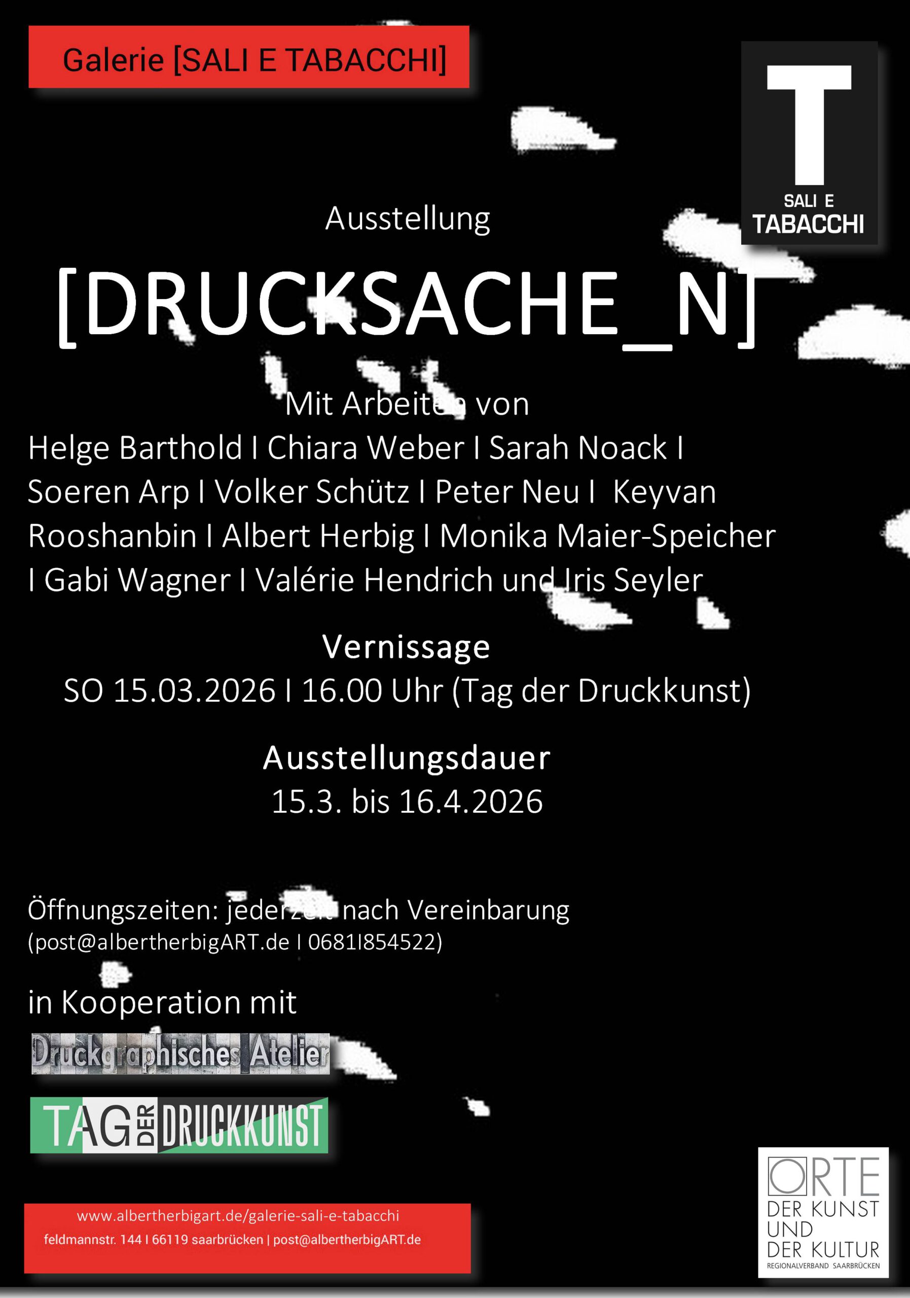 Einladung zur Gruppenausstellung „[DRUCKSACHE_N] in der Galerie SALI E TABACCHI